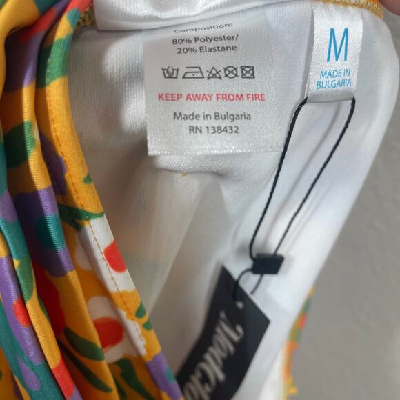 ModCloth Medium Greta High Waisted Bikini Bottom Swimwear Yellow Floral Tie Side - Picture 9 of 9